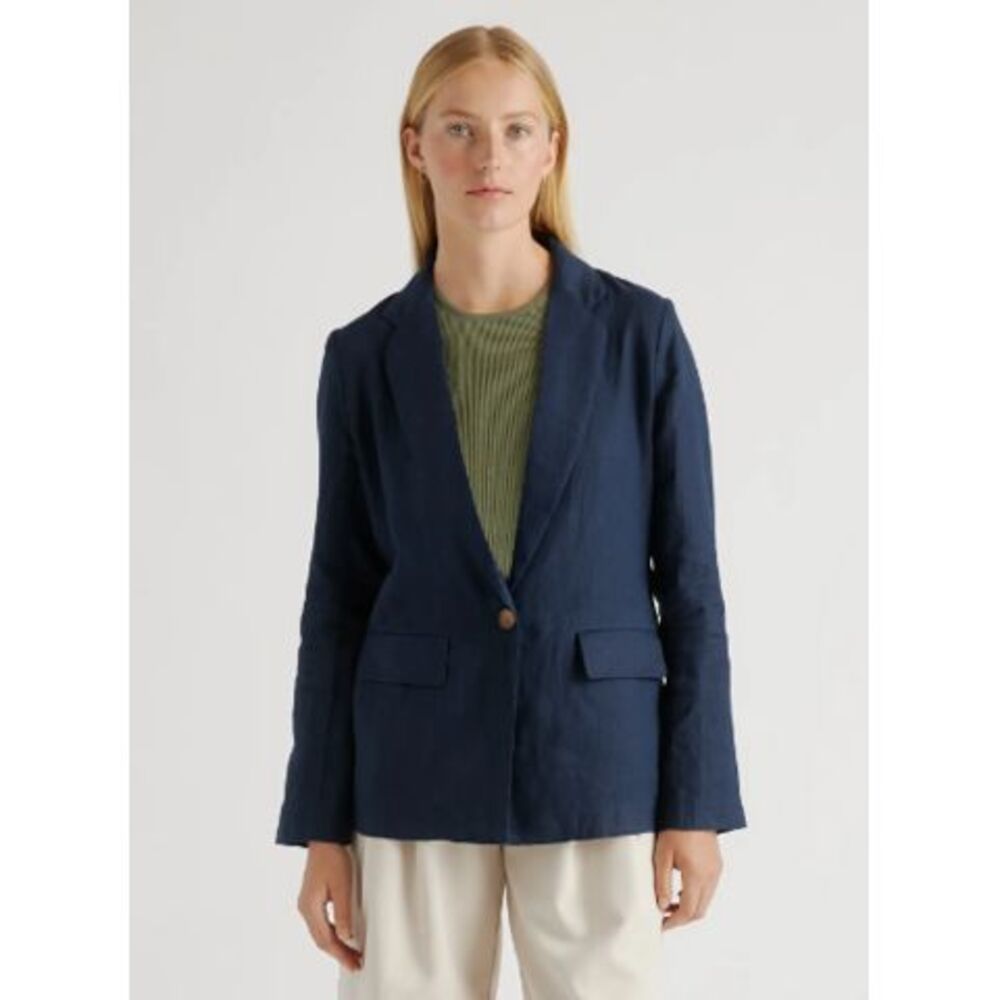 Quince 100% European Linen Blazer Blue L